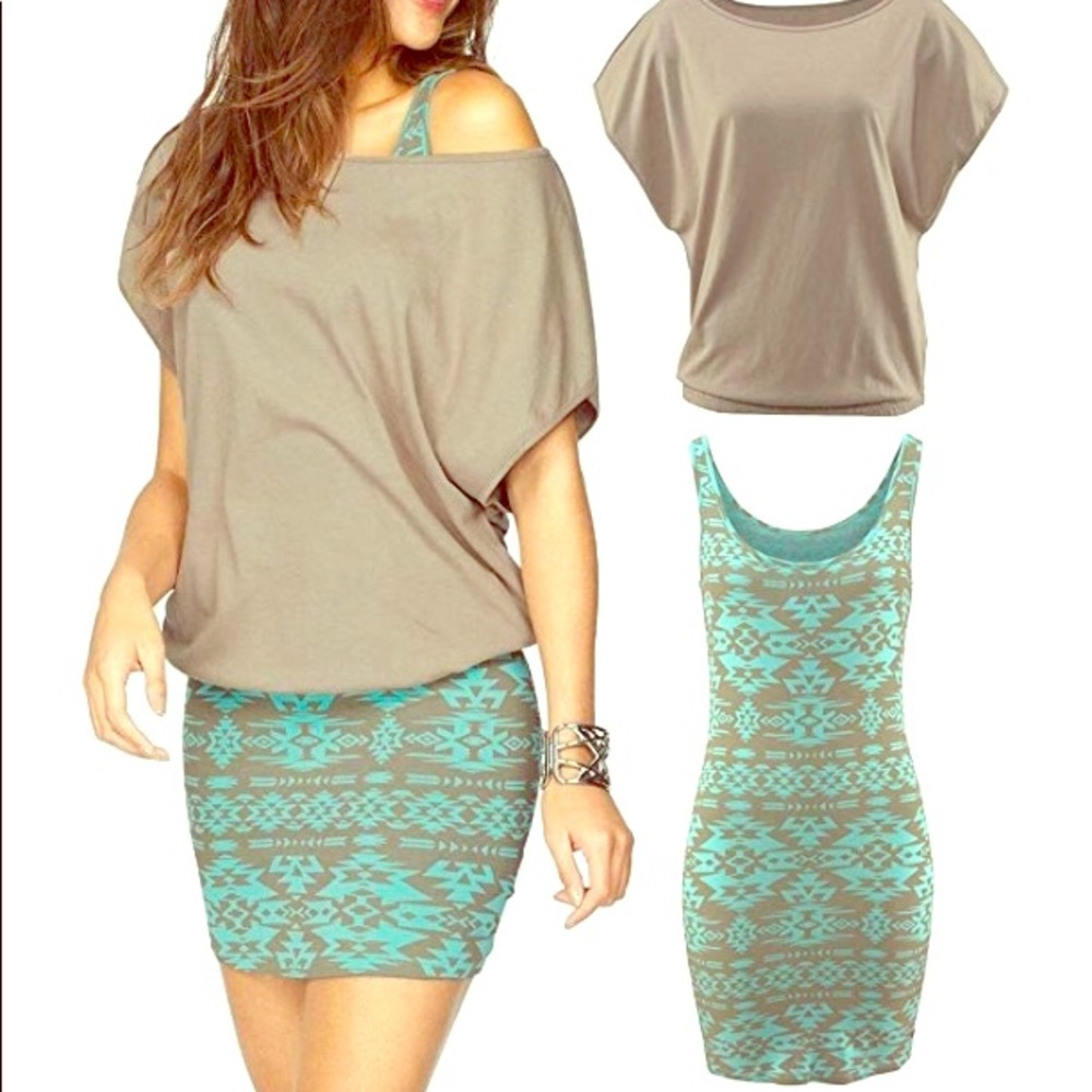2 Pieces Casual Tops &  Bodycon Mini Tank Dresse